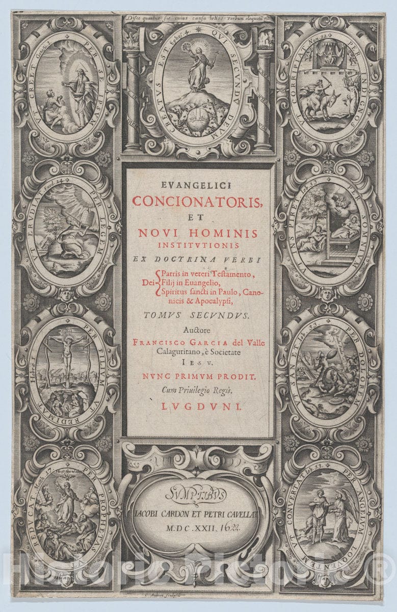 Art Print : Charles Audran - Frontispiece for Evangelicus Concionatoris, et Novi Hominis Institutionis : Vintage Wall Art