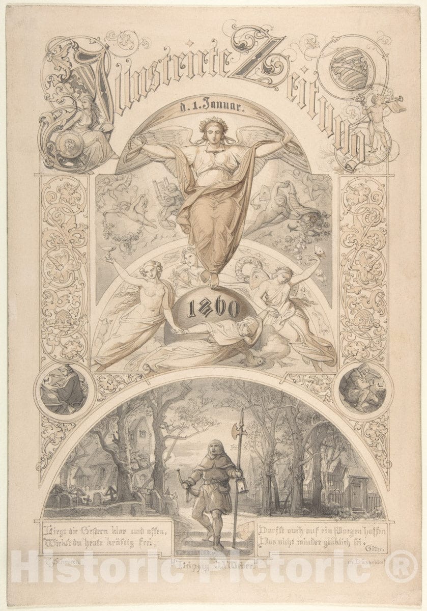 Art Print : Johann Caspar Nepomuk Scheuren - Cover Design for The 'Illustrirte Zeitung' : Vintage Wall Art