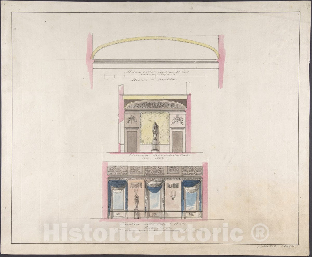 Art Print : Giovanni Battista Silvestri - Elevation Della Nuova Galleria 1 : Vintage Wall Art