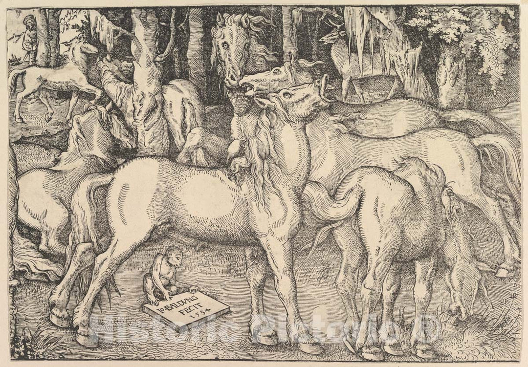 Art Print : Hans Baldung (Called Hans Baldung Grien) - Group of Seven Horses 1 : Vintage Wall Art