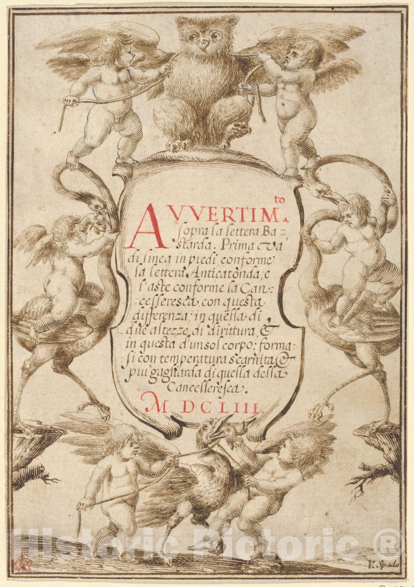 Art Print : Valerio Spada - Frontispiece with Putti and Animals : Vintage Wall Art