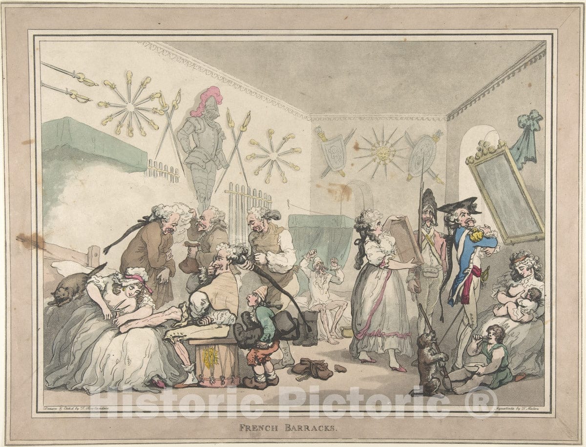 Art Print : Thomas Rowlandson - French Barracks : Vintage Wall Art