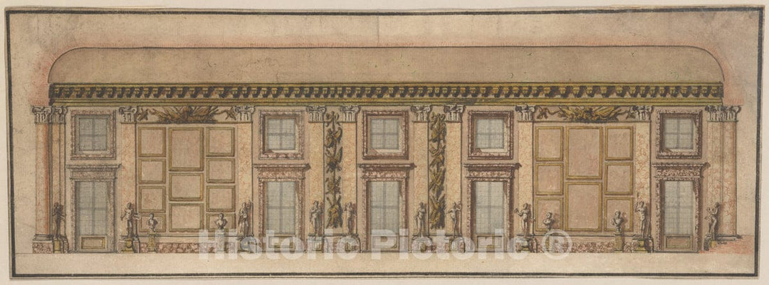 Art Print : Italian, 17th Century - Elevation of The Gallery in The Palazzo Doria-Pamphilj, Rome : Vintage Wall Art