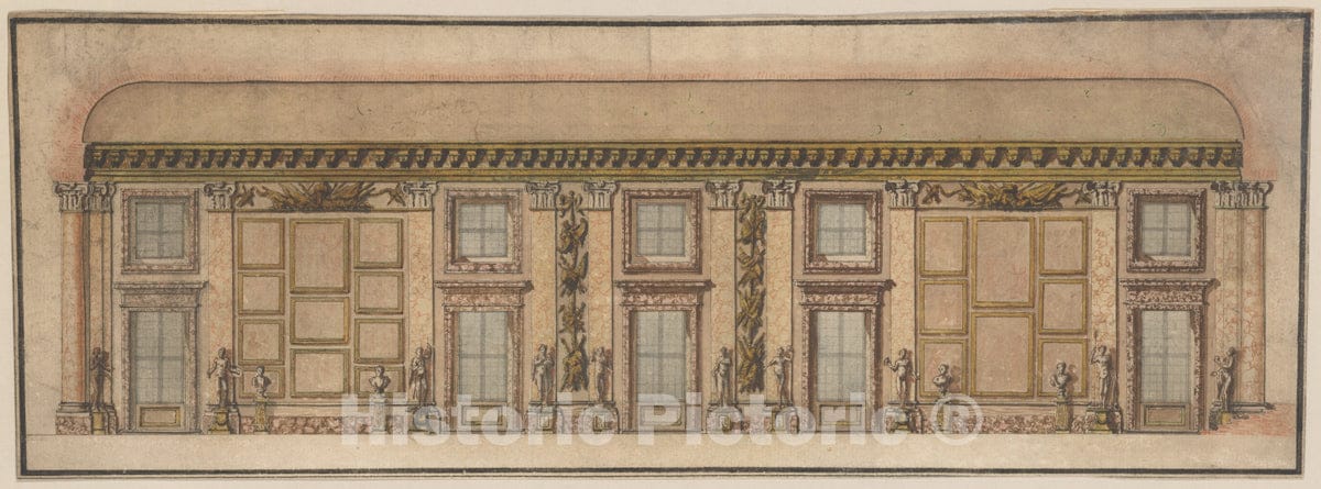 Art Print : Italian, 17th Century - Elevation of The Gallery in The Palazzo Doria-Pamphilj, Rome : Vintage Wall Art