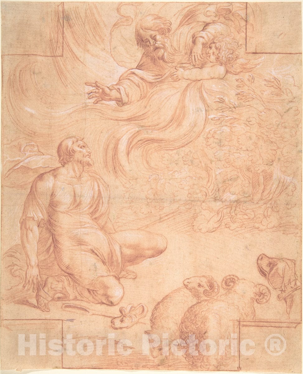 Art Print : Pierre Brebiette - God Appearing to Moses : Vintage Wall Art