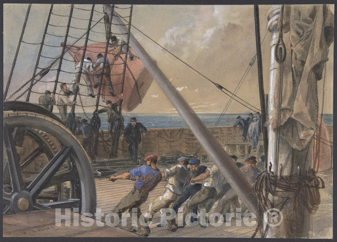 Art Print : Robert Charles Dudley - Getting Out One of The Large Buoys for Launching, August 2nd, 1865 : Vintage Wall Art
