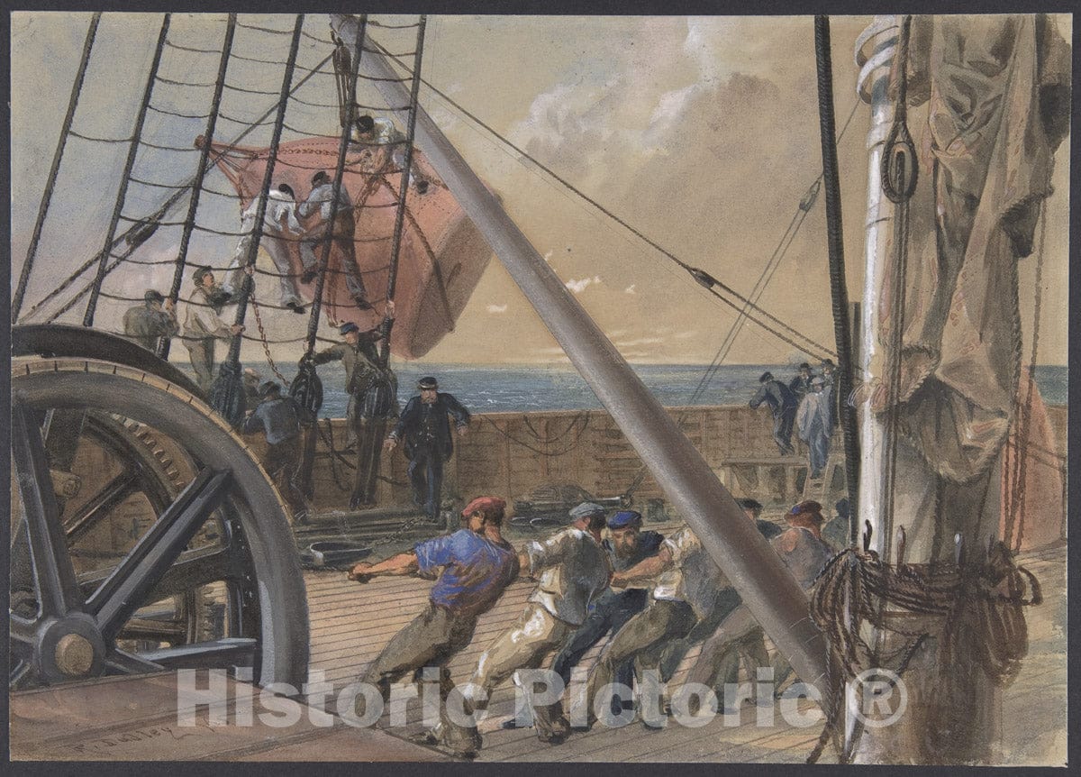 Art Print : Robert Charles Dudley - Getting Out One of The Large Buoys for Launching, August 2nd, 1865 : Vintage Wall Art