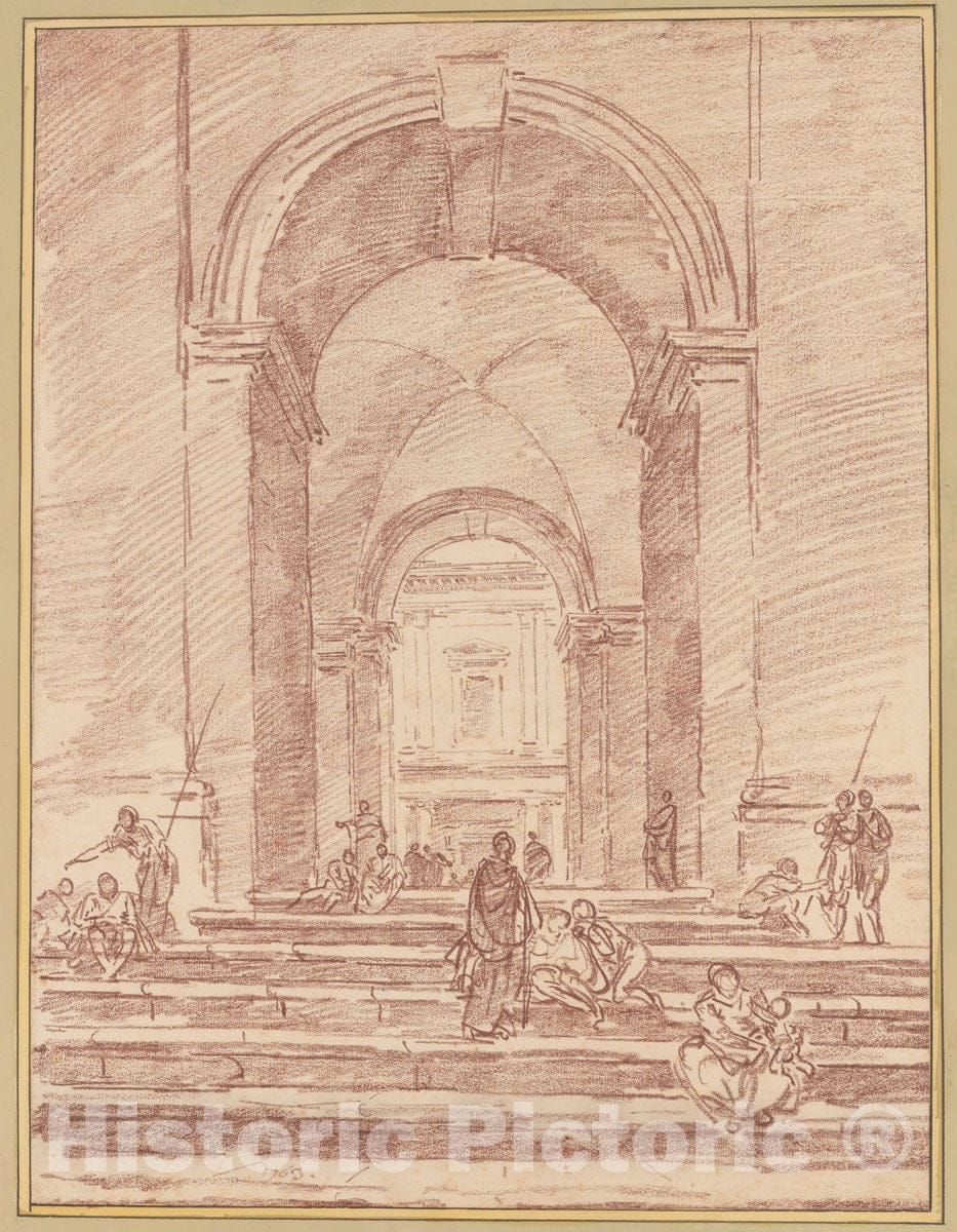 Art Print : Hubert Robert - Figures in a Roman Arcade : Vintage Wall Art