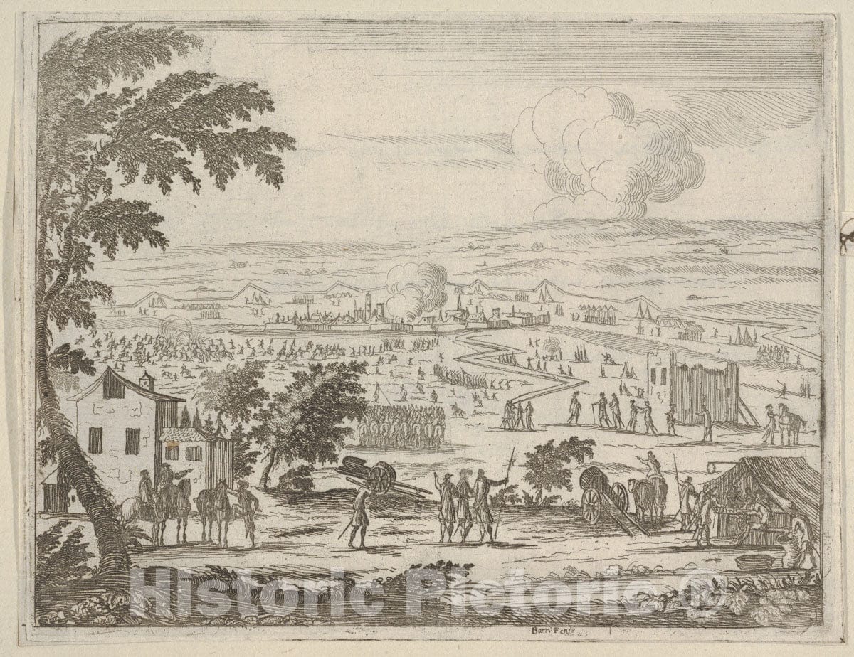 Art Print : Francesco I d'Este Suffers the Mortal Blow of a Bullet While Under Pavia and Retreats into his Own Quarters - Artist: Bartolomeo Fenice (Fenis) - 1659 : Vintage Wall Art