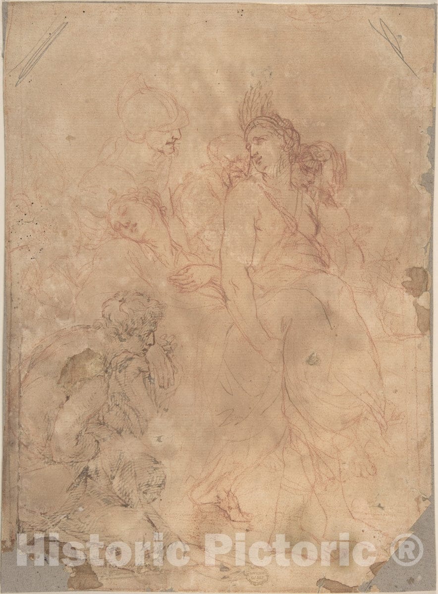 Art Print : Italian, Roman-Bolognese, 17th Century - Figures Carrying a Fainting (or Dead) Woman : Vintage Wall Art