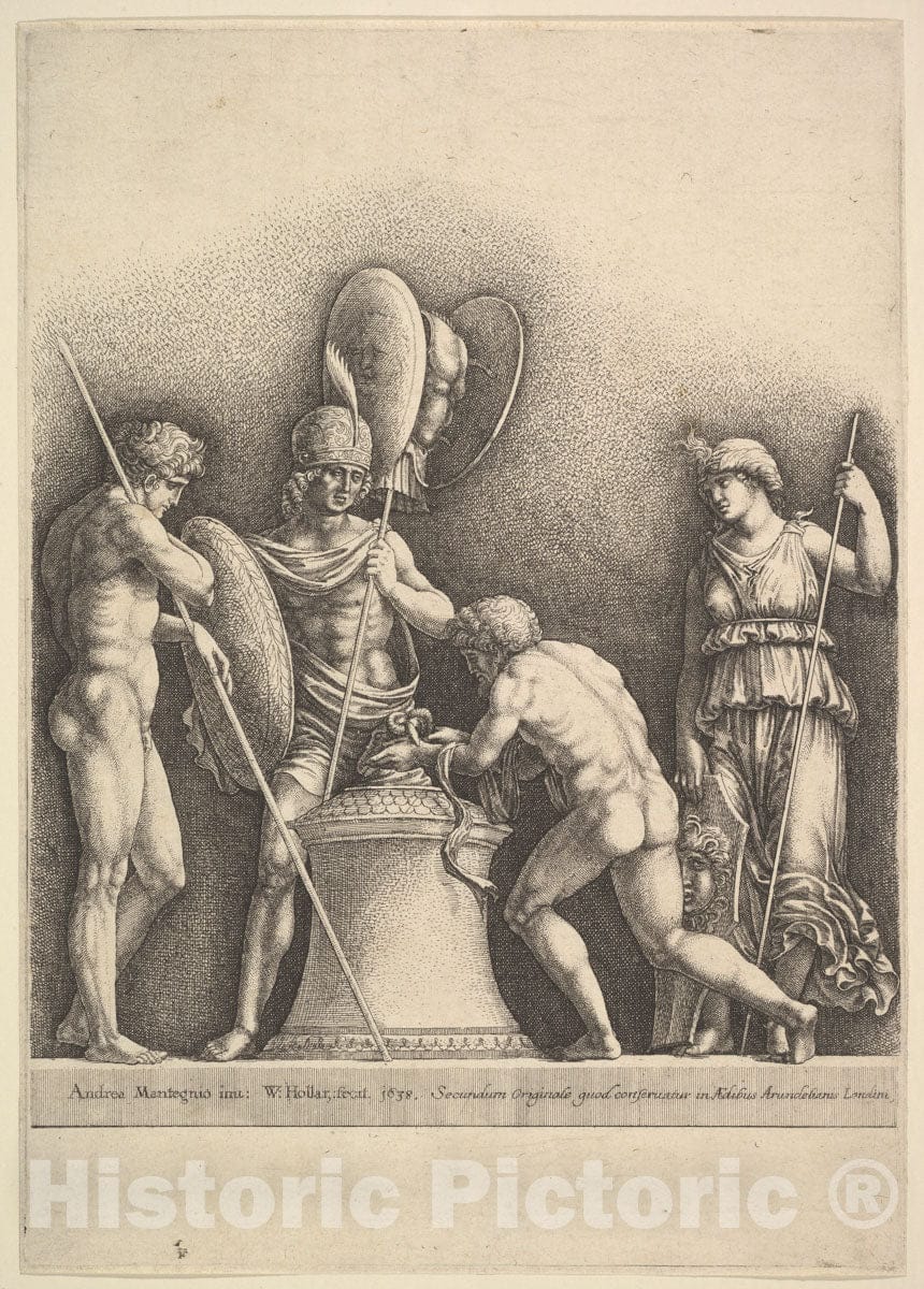 Art Print : Wenceslaus Hollar - Four Classical Figures (Pagan Sacrifice) 1 : Vintage Wall Art
