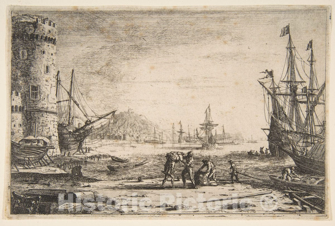 Art Print : Claude Lorrain (Claude Gellée) - Harbour with a Large Tower : Vintage Wall Art