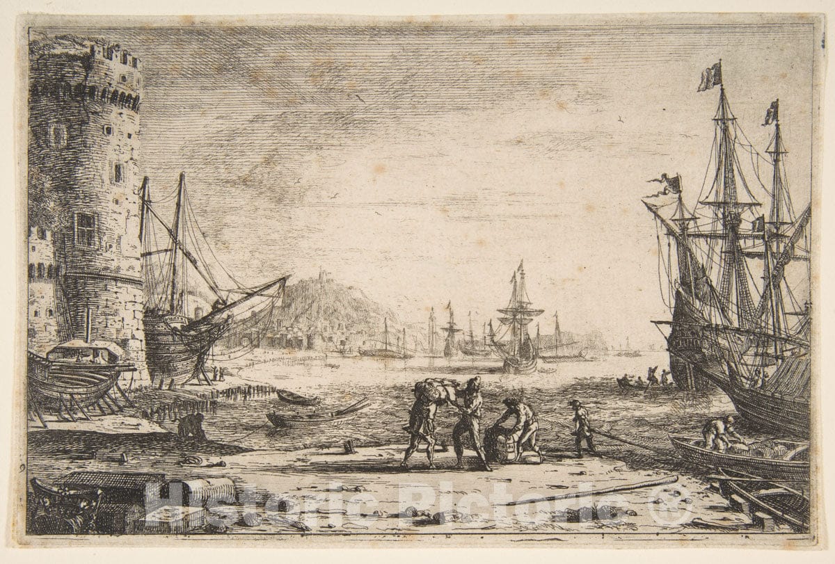 Art Print : Claude Lorrain (Claude Gellée) - Harbour with a Large Tower : Vintage Wall Art