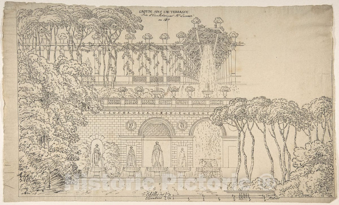 Art Print : Jean-Baptiste-Cicéron Lesueur - Grotto Under a Terrace 1 : Vintage Wall Art