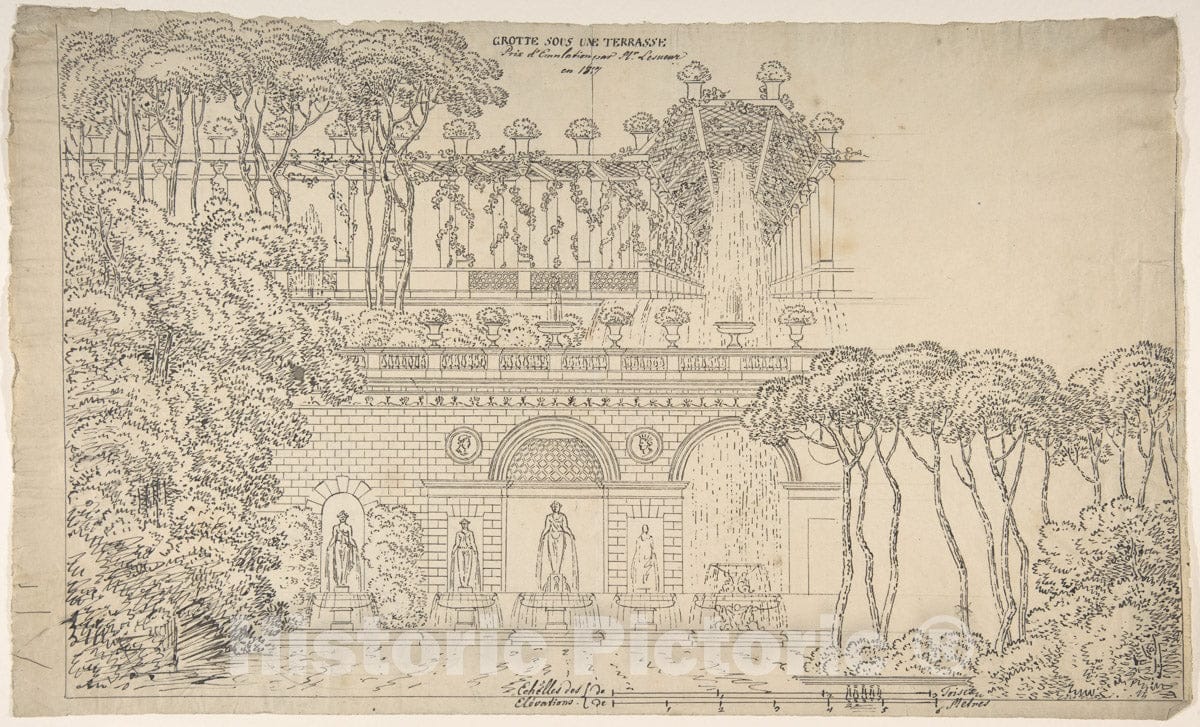Art Print : Jean-Baptiste-Cicéron Lesueur - Grotto Under a Terrace 1 : Vintage Wall Art