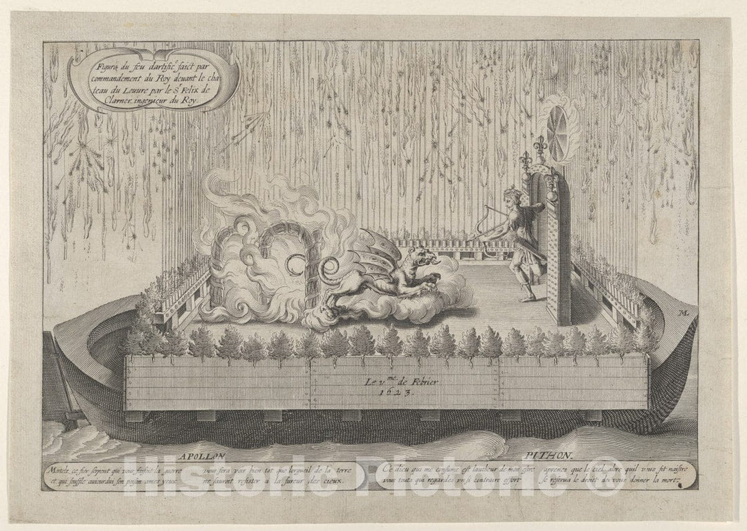 Art Print : Float with Apollo and The Python - Artist: Michel Lasne - Created: 1623 : Vintage Wall Art