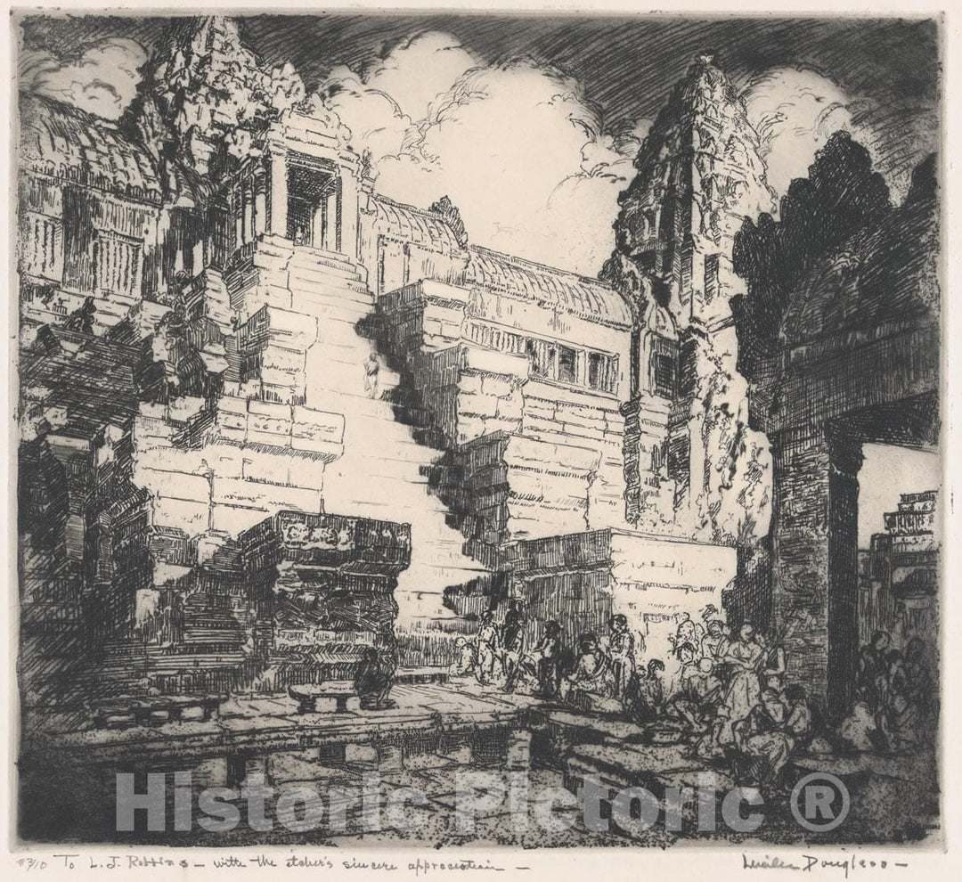 Art Print : Lucille Sinclair Douglass - Grand Stairway – Angkor Wat : Vintage Wall Art