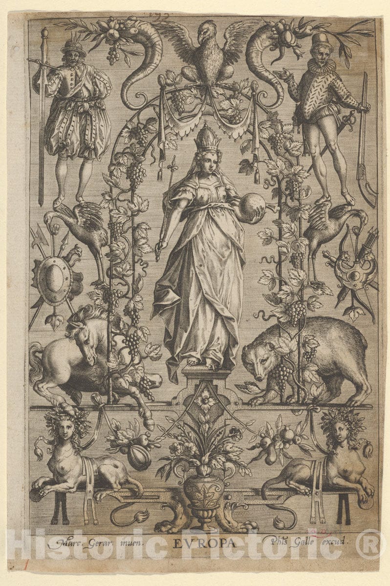 Art Print : Marcus Gheraerts The Elder - Europe, from The Four Continents : Vintage Wall Art