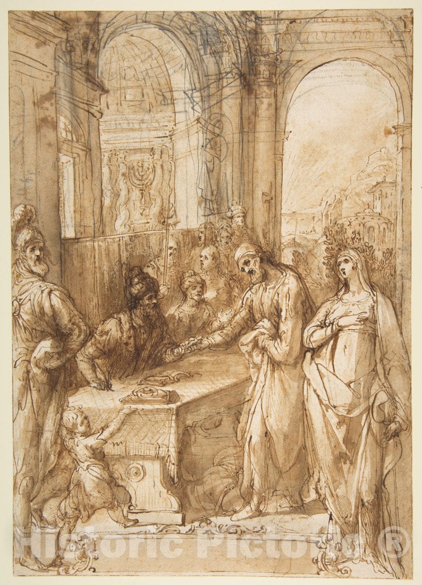 Art Print : Giovanni de' Vecchi - Esther and Mordecai Before King Ahasuerus (Esther 8:1-12) : Vintage Wall Art