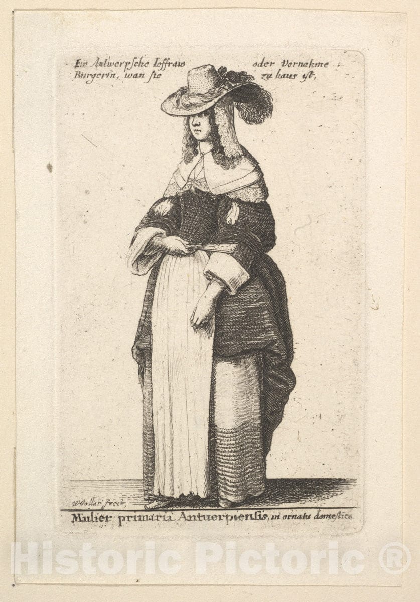Art Print : Wenceslaus Hollar, Mulier Primaria Antuerpiensis, in Ornatu Domestico - Vintage Wall Art