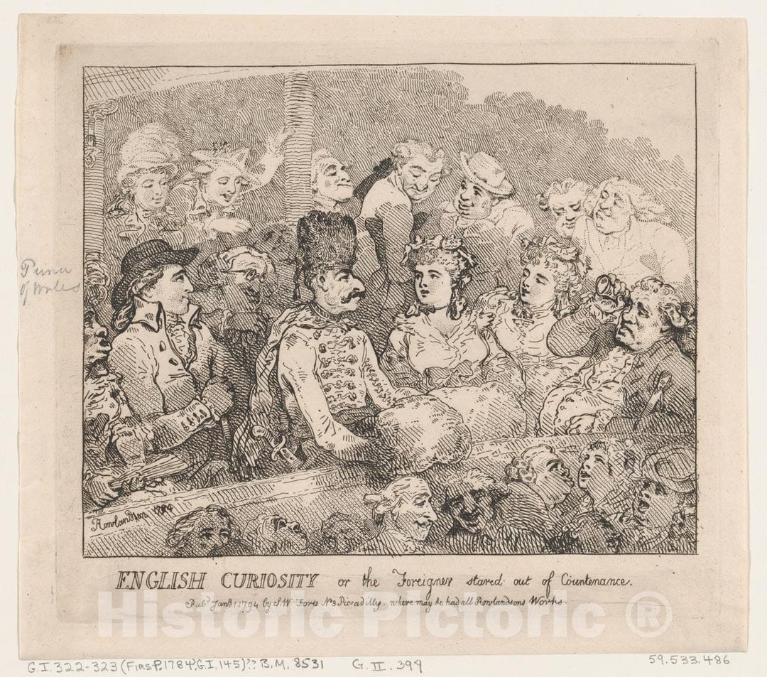 Art Print : Thomas Rowlandson - English Curiosity or The Foreigner Stared Out of Countenance : Vintage Wall Art