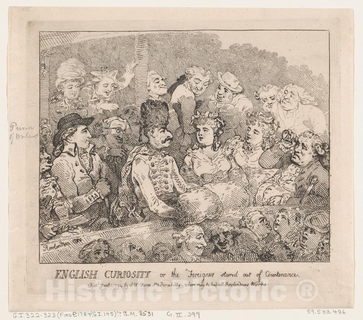 Art Print : Thomas Rowlandson - English Curiosity or The Foreigner Stared Out of Countenance : Vintage Wall Art