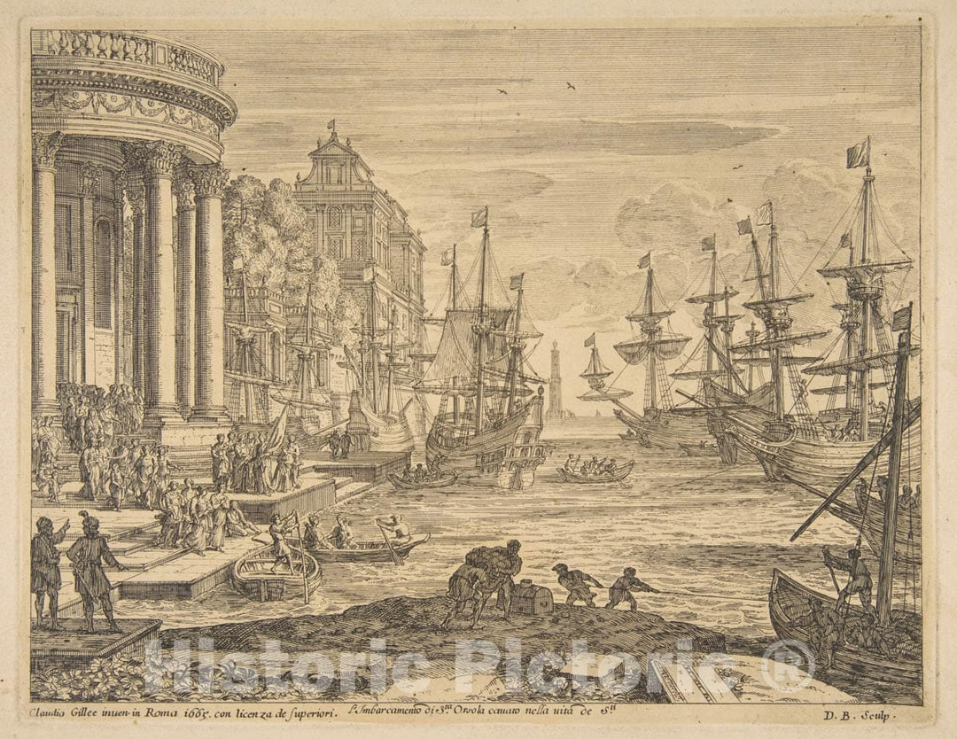 Art Print : Claude Lorrain (Claude Gellée) - Embarkation of St. Ursula : Vintage Wall Art