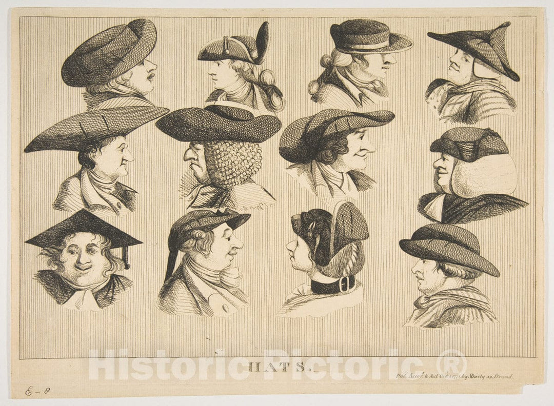 Art Print : Published London by Matthew Darly - Hats : Vintage Wall Art