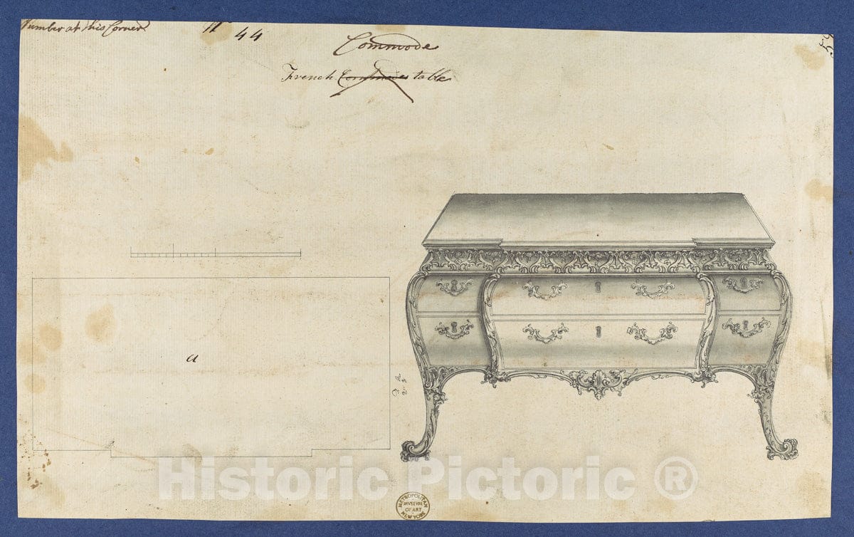 Art Print : Thomas Chippendale - French Commode Table, from Chippendale Drawings, Vol. II - 436412 : Vintage Wall Art