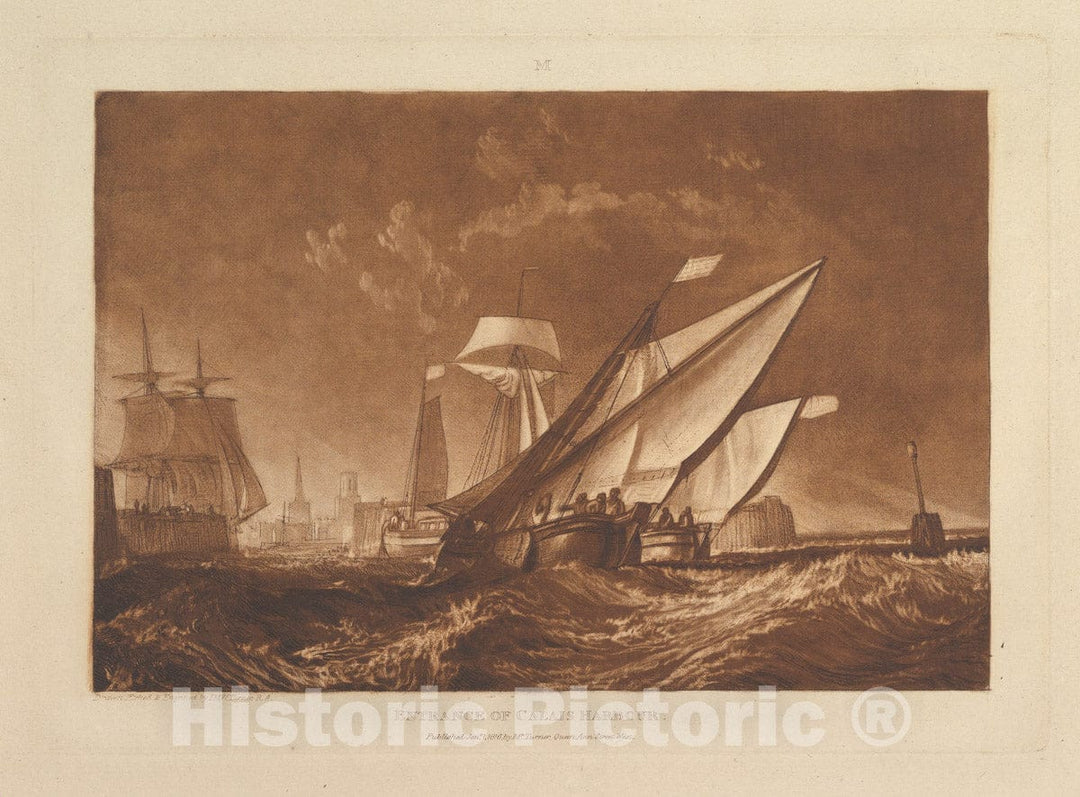 Art Print : Joseph Mallord William Turner - Entrance of Calais Harbour (Liber Studiorum, Part XI, Plate 55) : Vintage Wall Art