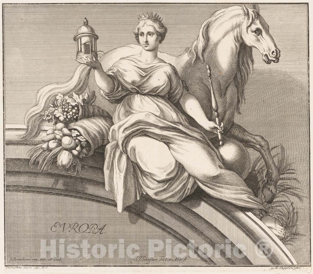 Art Print : Engraved by Johann Justin Preissler - Europe : Vintage Wall Art