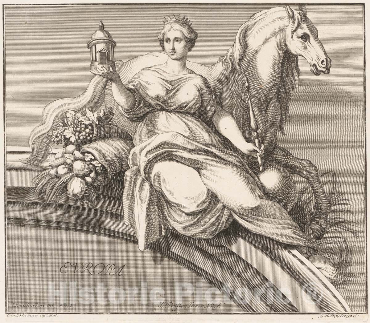 Art Print : Engraved by Johann Justin Preissler - Europe : Vintage Wall Art