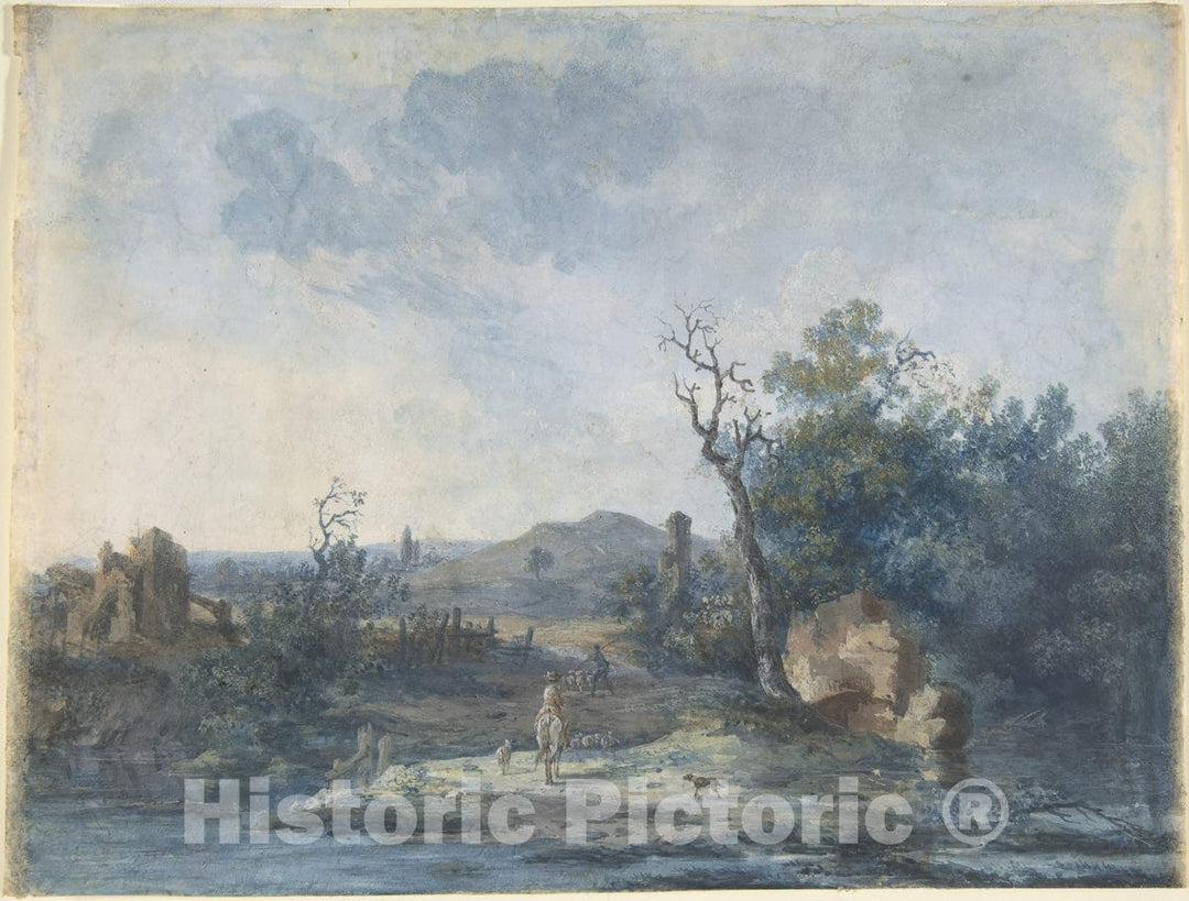Art Print : Louis Gabriel Moreau - Figures on a Country Road : Vintage Wall Art