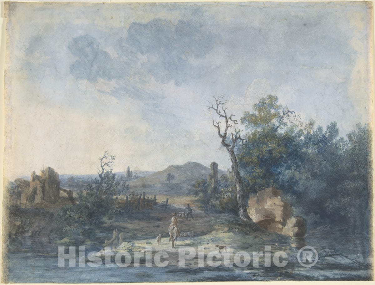 Art Print : Louis Gabriel Moreau - Figures on a Country Road : Vintage Wall Art