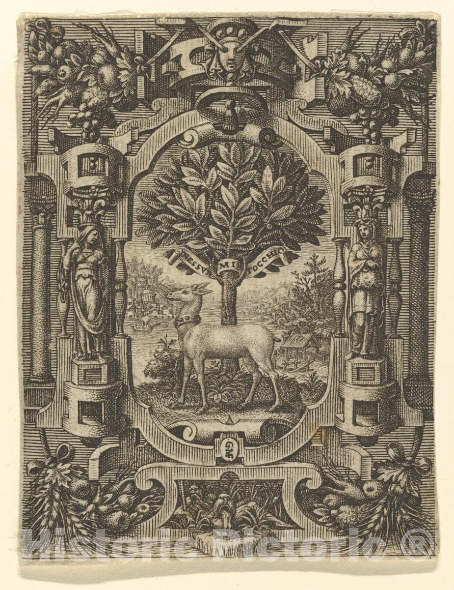 Art Print : Giorgio Ghisi - Emblem of Lucrezia Gonzaga : Vintage Wall Art