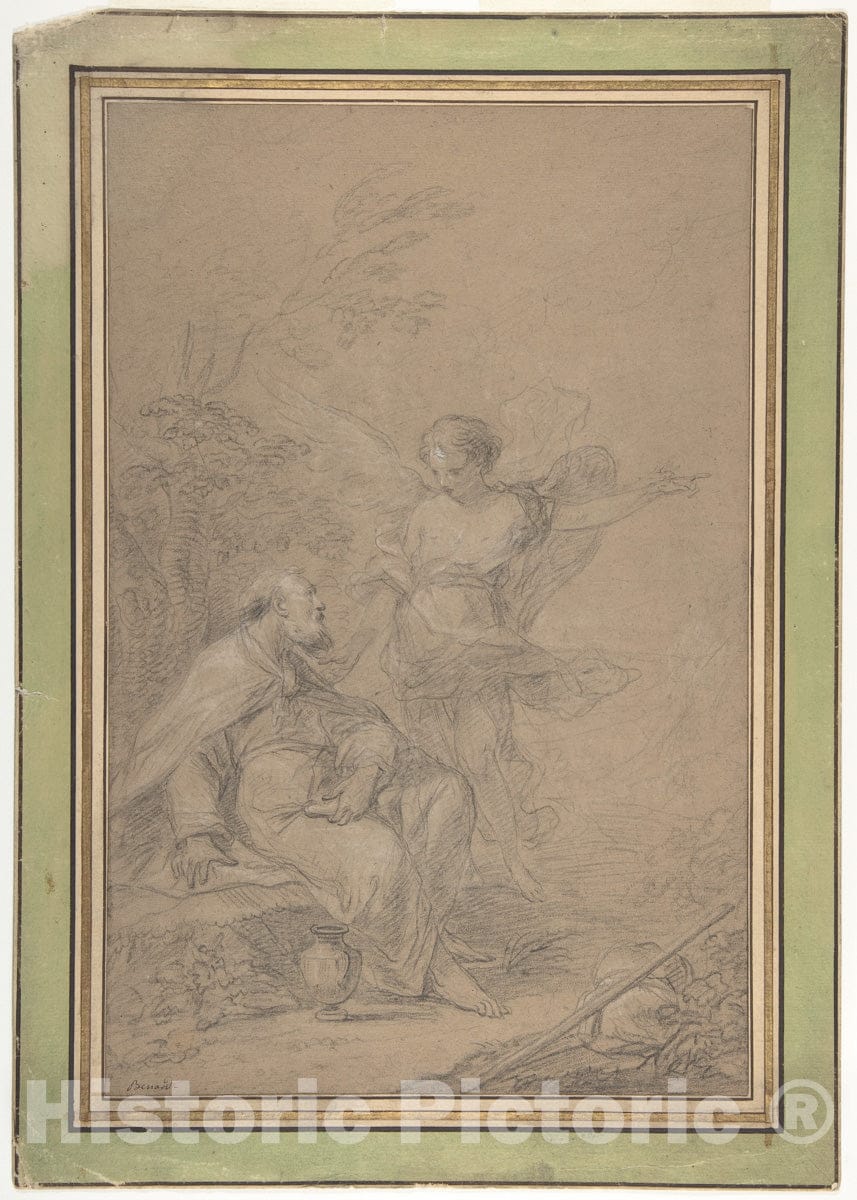 Art Print : Jean-Baptiste Bénard - Elijah Visited by an Angel in The Wilderness (I Kings 19:4-8) : Vintage Wall Art