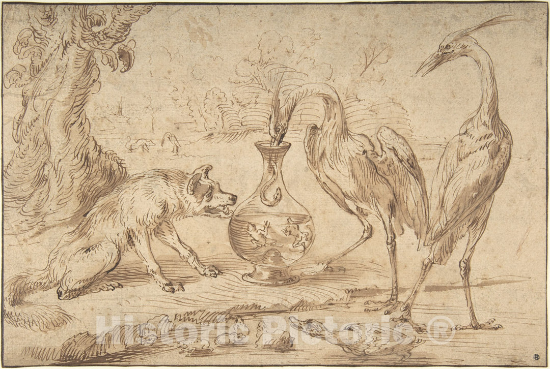 Art Print : Frans Snyders - Fox with Two Herons : Vintage Wall Art