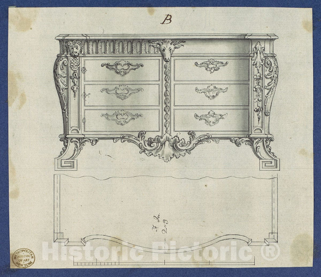 Art Print : Thomas Chippendale - French Commode, from Chippendale Drawings, Vol. II 1 : Vintage Wall Art