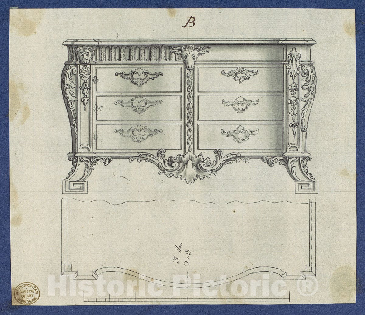 Art Print : Thomas Chippendale - French Commode, from Chippendale Drawings, Vol. II 1 : Vintage Wall Art