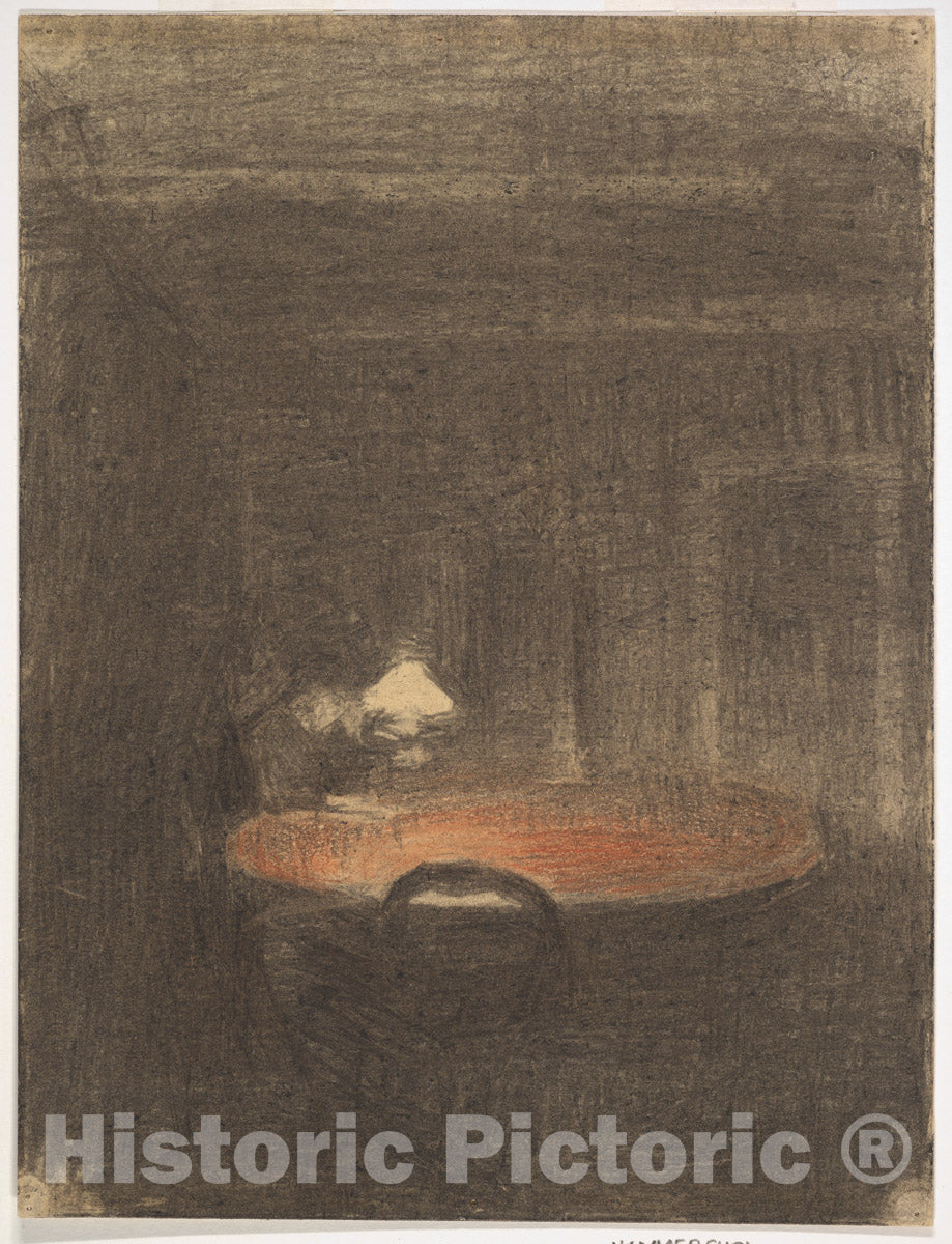 Art Print : Vilhelm Hammershøi - Figure Reading at a Table in an Interior at Night : Vintage Wall Art