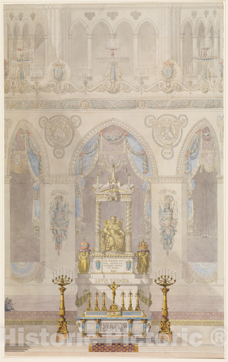 Art Print : Charles Percier - Elevation of Altar with Statue of Louis I, Reims Cathedral : Vintage Wall Art