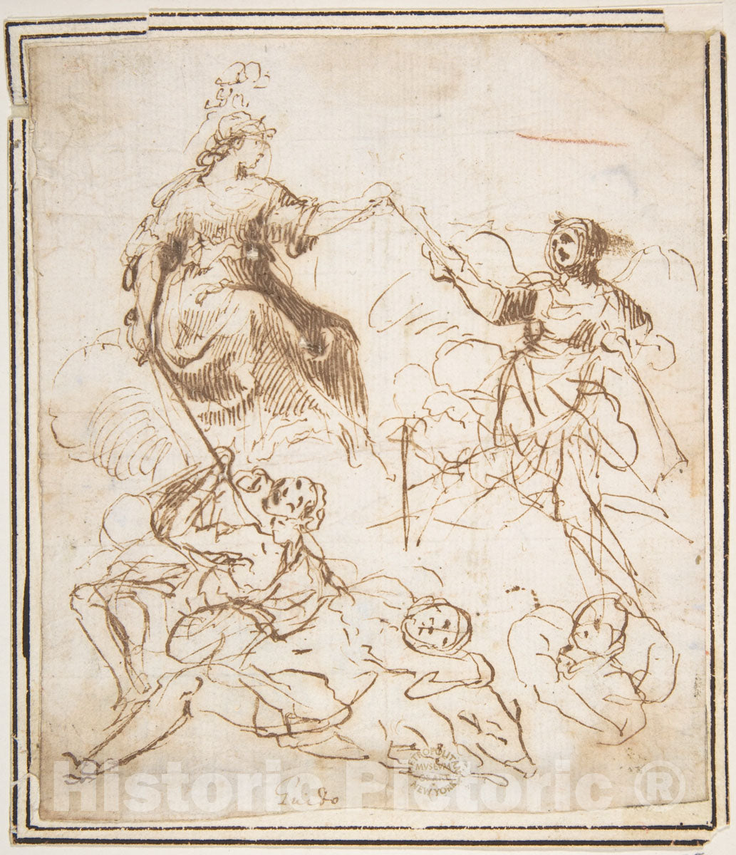 Art Print : Francesco Allegrini - Group of Five Allegorical Figures : Vintage Wall Art