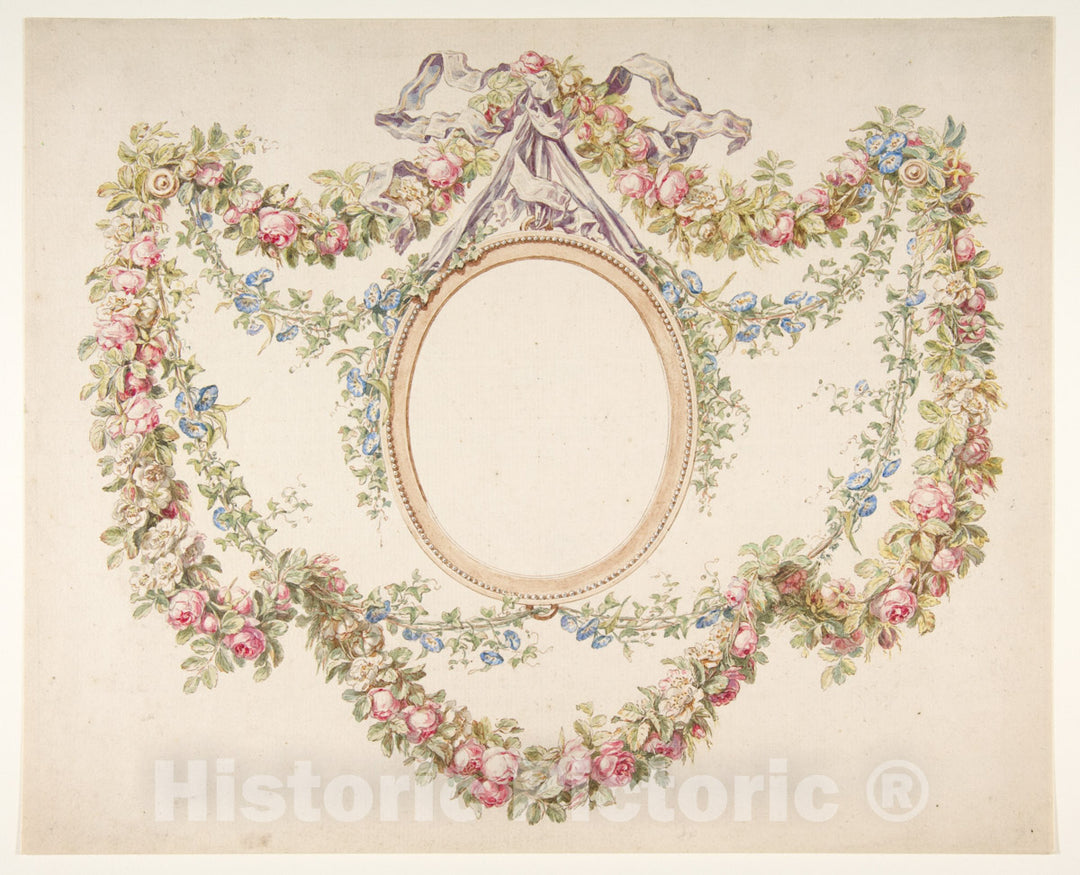 Art Print : Jean Pillement - Floral Swags Framing an Empty Oval : Vintage Wall Art