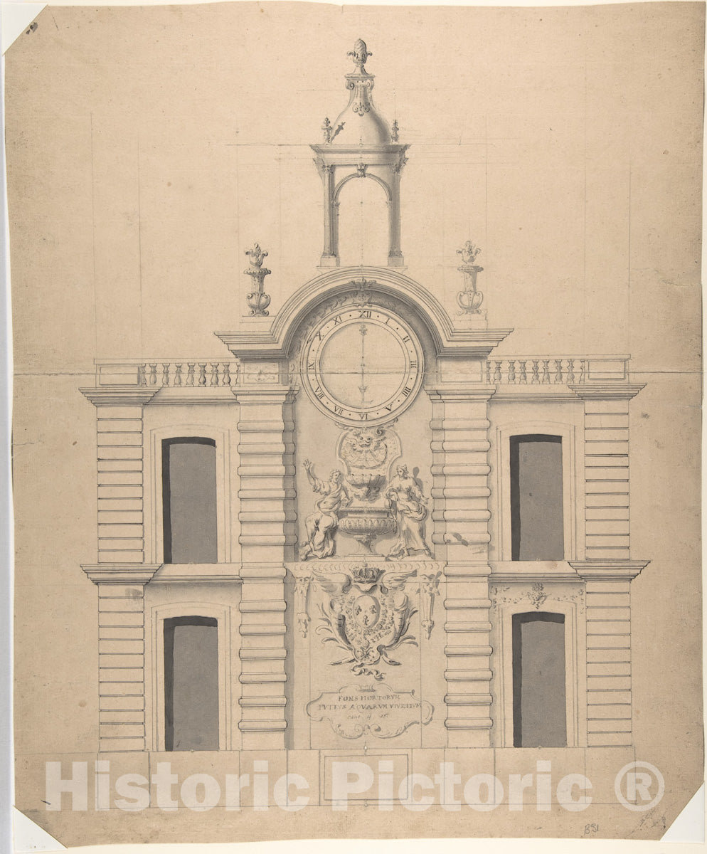 Art Print : Robert de Cotte - Elevation of The Pompe de la Samaritaine, Paris : Vintage Wall Art