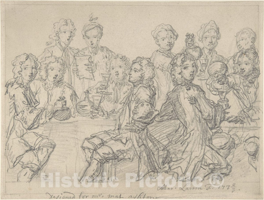 Art Print : Marcellus Laroon The Younger - Group of Figures at a Table : Vintage Wall Art