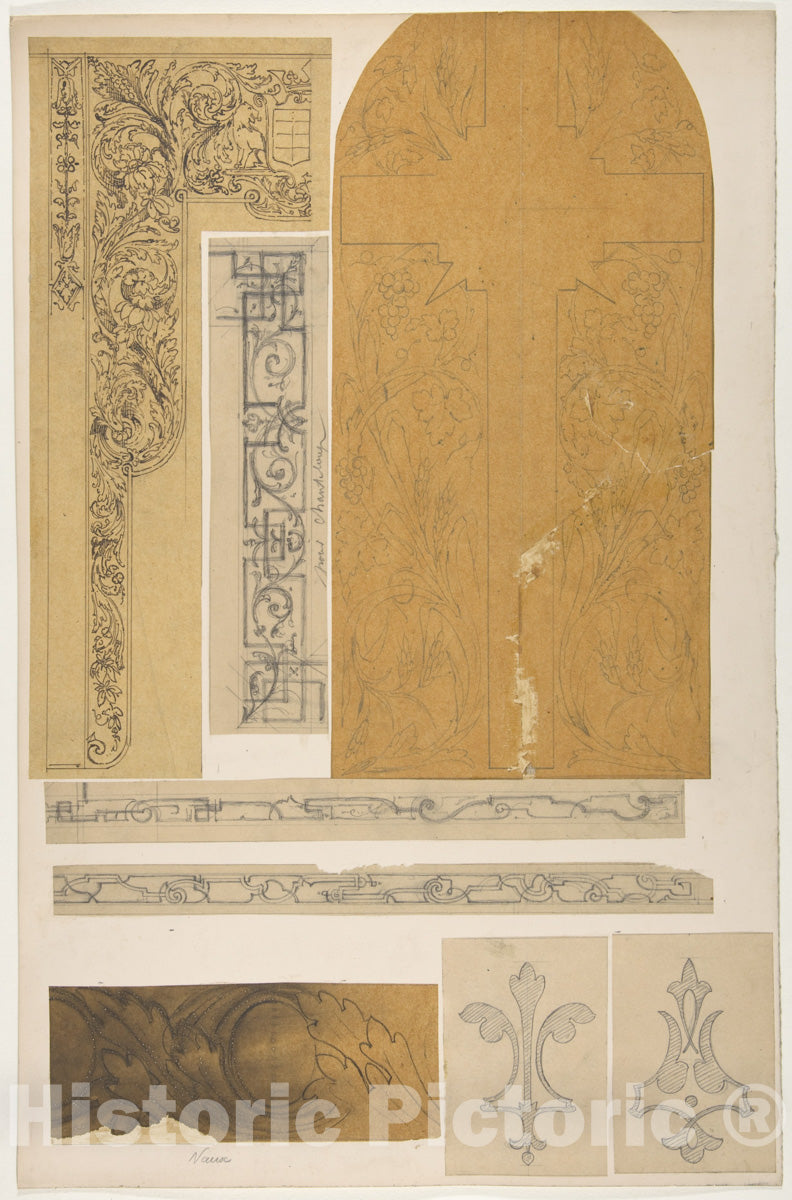 Art Print : Jules-Edmond-Charles Lachaise - Eight Designs for Painted Wall Decorations; one for chanteloup, Another for Nause : Vintage Wall Art