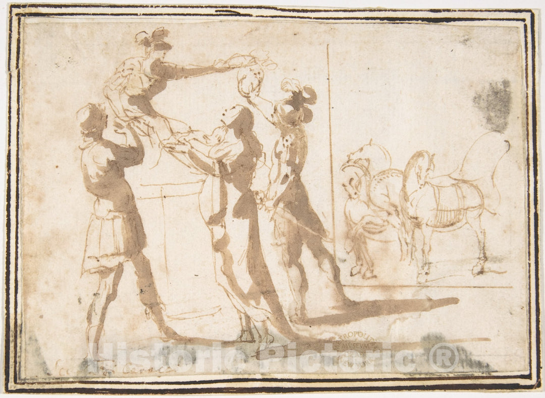 Art Print : Francesco Allegrini - Enthroned Warrior Distributing Crowns : Vintage Wall Art