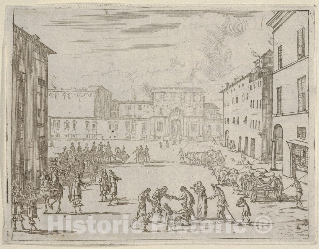 Art Print : Francesco I d'Este Assists His Subjects - Artist: Bartolomeo Fenice (Fenis) - Created: 1659 : Vintage Wall Art