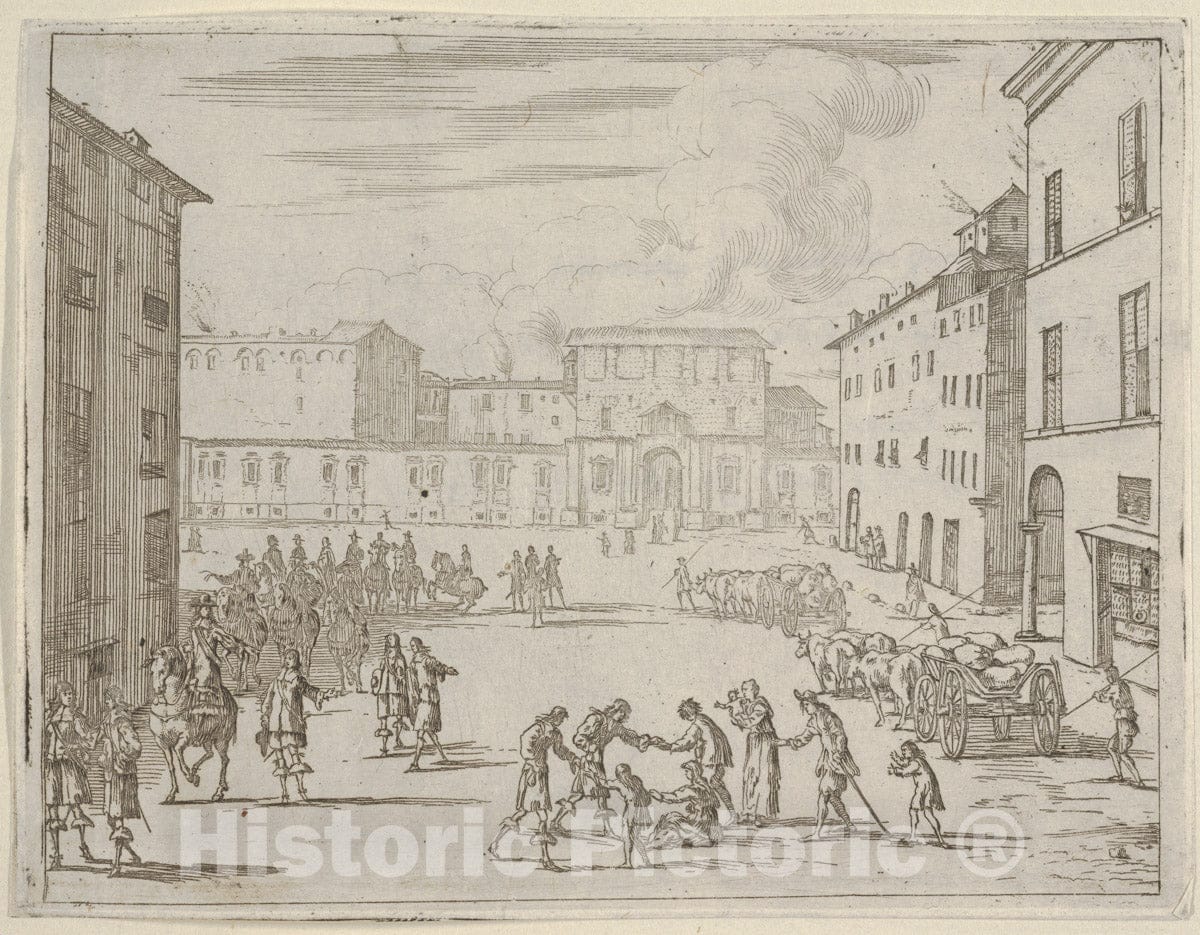 Art Print : Francesco I d'Este Assists His Subjects - Artist: Bartolomeo Fenice (Fenis) - Created: 1659 : Vintage Wall Art