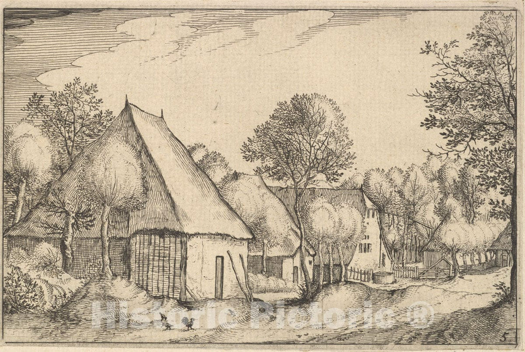 Art Print : Claes Jansz. Visscher - Farmyard from Regiunculae et Villae Aliquot Ducatus Brabantiae : Vintage Wall Art